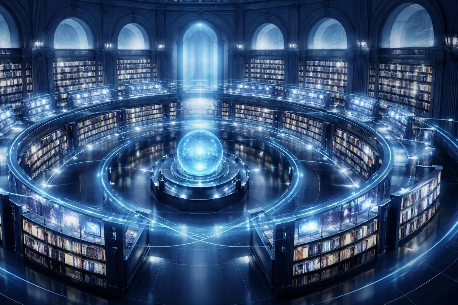 Abstract illustration of an AI system automatically updating content across a website in the background.