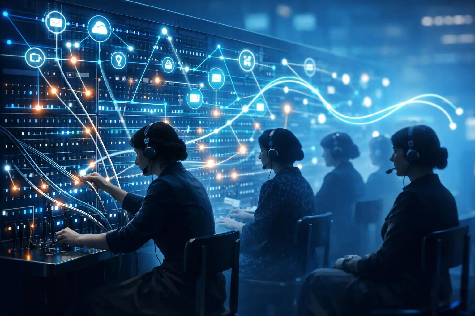 Diagram showing a headless CMS at the center orchestrating AI, channels, and customer journeys